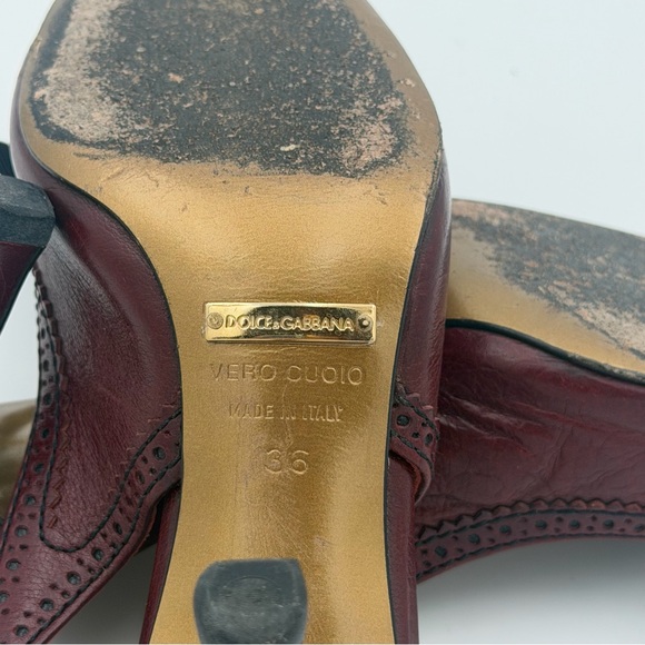 DOLCE & GABBANA BURGUNDY LEATHER SLINGBACK HEELS – IT 36 - Picture 6 of 7